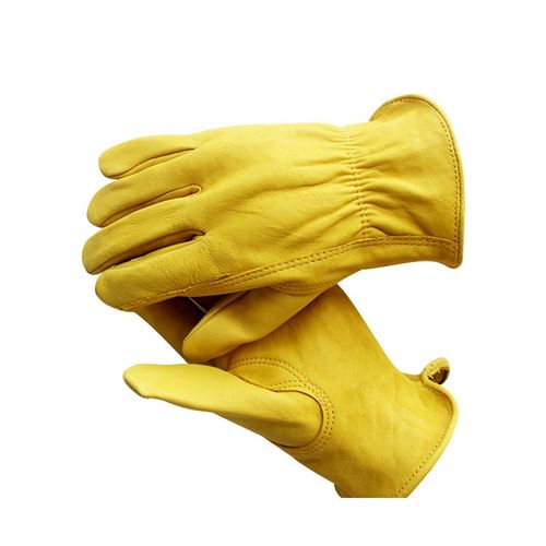 Gants de travail unisexe en cuir de vache résistants à l'abrasion, élastique au poignet, 1.2mm épais, respirants et polyvalents pour jardiner, construction, motocyclette et travaux lourds