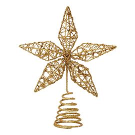Étoile de Noël en métal pailleté doré pour décoration de sapin 25 x 20 cm - ornement léger de 113 g idéal pour maison bureau et événements festifs