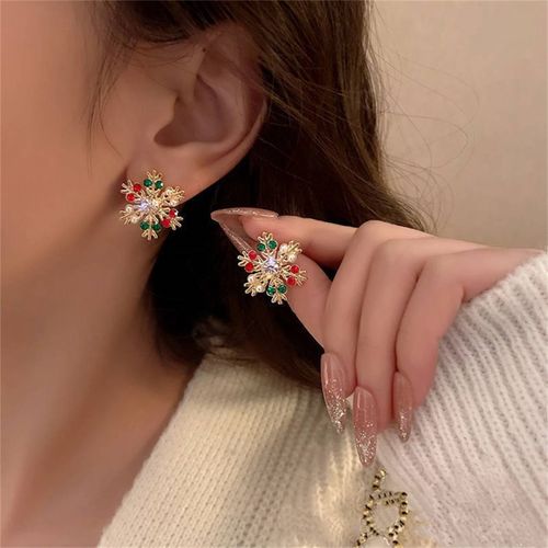 2025 Boucles D'oreilles De Noël Coréennes En Perles Colorées Et Zircone - Design Flocon De Neige Pour Femme, Cadeau De Mode Pour Nouvel An