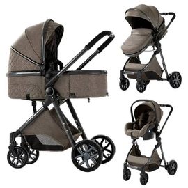 Poussette 3 En 1 Magic Zc Poussette Bebe Poussette Cosy Voyage Pousette Avec Sac À Main Jusqu'à 30kg 0-3ans Avec Grand Panier Brun