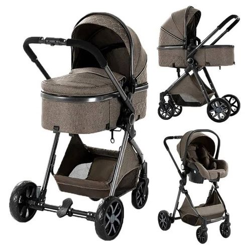 Poussette Magic Zc Pousette Trio 3 En 1 Poussette Bebe Avec Sac À Main Jusqu'à 30kg 0-3ans Pliage En Un Clic Paysage Élevé Brun