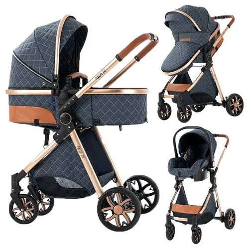Poussette Magic Zc Pousette Trio 3 En 1 Poussette Pliage Automatique Pousette Jusqu'à 30kg 0-3ans Avec Sac À Main Paysage Élevé Bleu