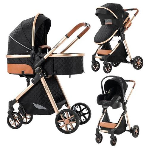 Poussette 3 En 1 Magic Zc Poussette Bebe Poussette De Luxe Pousette Avec Sac À Main Jusqu'à 30kg 0-3ans Avec Grand Panier Noir Or