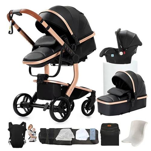Poussette Magic Zc Poussette 3 En 1 Poussette Bebe Poussette Pliable 0-3 Ans Cuir Pu Sac À Main Porte-Bébé Avec Grand Panier Noir