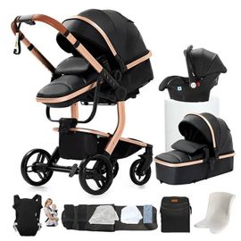 Poussette Magic Zc Poussette 3 En 1 Poussette Bebe Poussette Pliable 0-3 Ans Cuir Pu Sac À Main Porte-Bébé Avec Grand Panier Noir