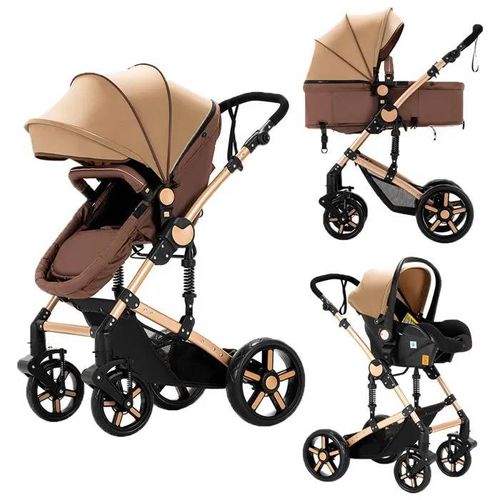 Poussette Magic Zc Poussette 3 En 1 Poussette Pliable Compacte Jusqu'à 30kg Avec Grand Panier Cadre En Alliage D'aluminium Kaki
