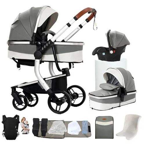 Poussette Magic Zc Poussette 3 En 1 Poussette Trio Poussette Pliable Poussette Cosy Voyage Cuir Pu Sac À Main Porte-Bébé 0-3ans Gris