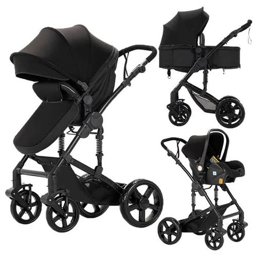 Poussette Magic Zc Poussette 3 En 1 Poussette Trio Jusqu'à 30kg 0-3 Ans Hamac Réversible Avec Grand Panier Frein À Pied Noir