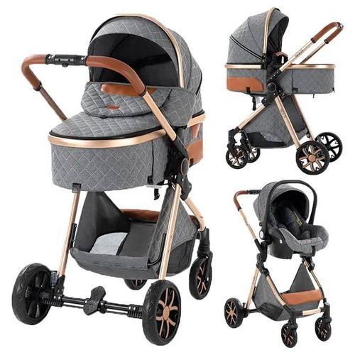 Poussette Magic Zc Poussette Bebe Pousette Trio 3 En 1 Avec Sac À Main Jusqu'à 30kg 0-3ans Hamac Réversible Guidon Réversible Gris