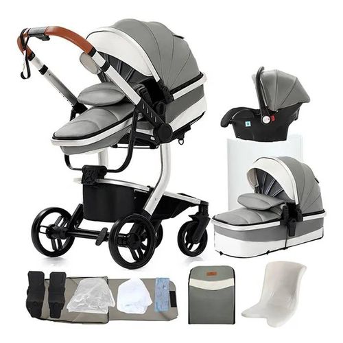 Poussette 3 En 1 Magic Zc Poussette Poussette Trio Poussette Cosy Voyage Cuir Pu Sac À Main Pliage En Un Clic Hamac Réversible Gris