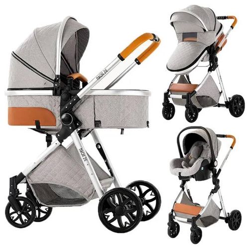 Poussette 3 En 1 Magic Zc Poussette Bebe Poussette Trio Pousette Avec Sac À Main Jusqu'à 30kg 0-3ans Guidon Réversible Gris Clair
