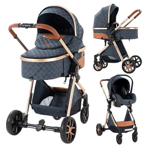 Poussette 3 En 1 Magic Zc Poussettes Combinées Poussette Trio Jusqu'à 30kg 0-3ans Avec Sac À Main Avec Habillage Pluie Bleu