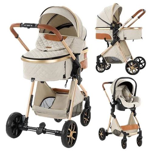 Poussette 3 En 1 Magic Zc Poussettes Combinées Poussette Pour Nouveau-Né Jusqu'à 30kg 0-3ans Avec Sac À Main Guidon Réversible Blanc