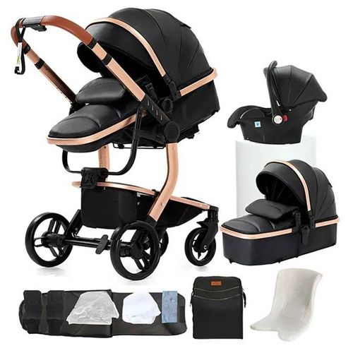 Poussette Magic Zc Poussette 3 En 1 Poussette Bebe Poussette De Luxe Cuir Pu Sac À Main 0-3 Ans Jusqu'à 30 Kg Avec Grand Panier Noir