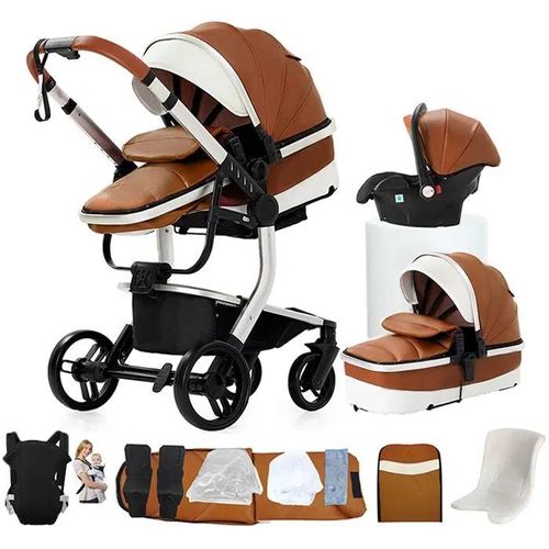 Poussette Magic Zc Poussette 3 En 1 Pousette Bebe Poussette Pliage Automatique Cuir Pu Sac À Main Porte-Bébé Avec Grand Panier Kaki