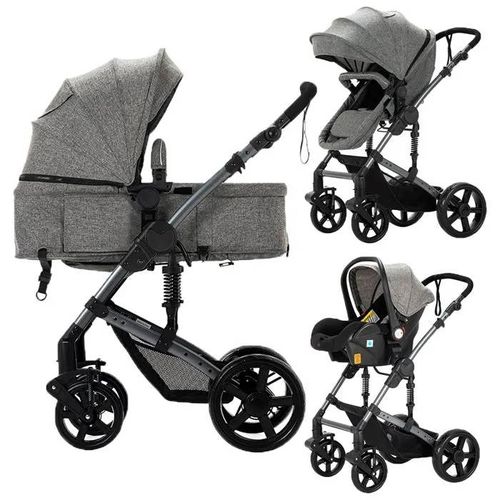Poussette 3 En 1 Magic Zc Poussette Pousette Trio 3 En 1 Jusqu'à 30kg 0-3 Ans Avec Accoudoirs Paysage Élevé Avec Grand Panier Gris