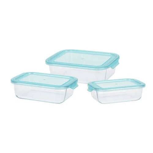 Plat À Four - Excellent Houseware - Set De 3 - Verre - Bleu/Blanc - Passe Au Lave-Vaisselle