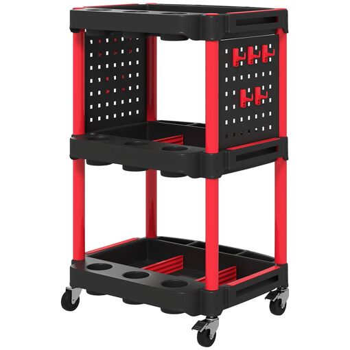 Chariot Rangement 3 Niveaux Roulant – Étagère Mobile Avec Roulettes – Blanc/Noir – 69x33x22 Cm – 25kg Par étage - 3