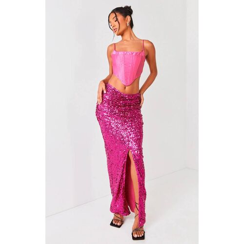 Femme Jupe Longue Rose Vif À Sequins Froncée Sur La Taille | Taille 34