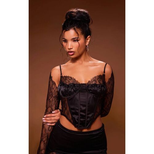Femme Corset En Dentelle Noire À Empiècement Satiné Et Manches | Taille 38