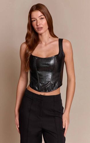 Femme Corset Tissé En Pu Noir À Col Rond | Taille 40