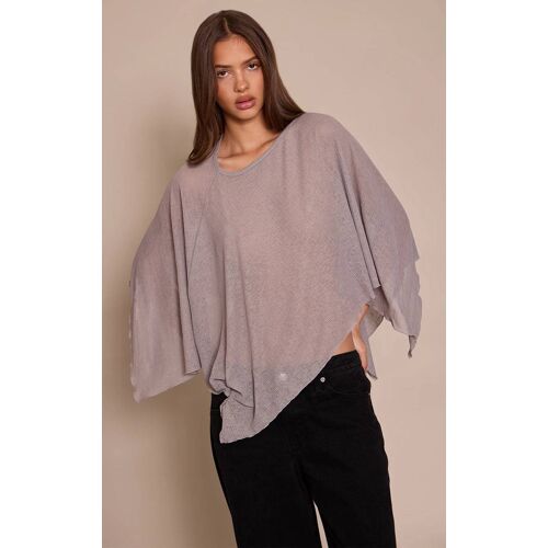 Femme Top Long Style Cape En Mesh Dévoré Côtelé Chocolat Gris Champignon | Taille 34