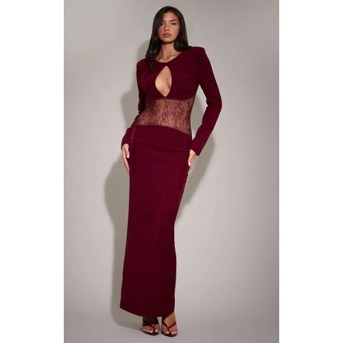 Femme Robe Longue Bordeaux À Empiècement En Dentelle Et Découpe | Taille 38