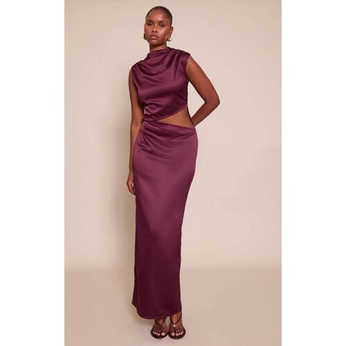 Femme Robe Longue Satinée Prune À Découpes Et Col Montant | Taille 44