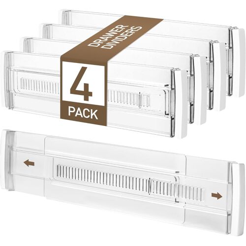 Jexnovashop-4 Pièces Separateur Tiroirs Reglable, Séparateurs De En Tiroirs Plastique Taille Reglable 28,5 À 50,5 Cm, Organisateur De Tiroir Transparent, Pour Vêtements Coiffeuse Garde-Robe Cuisine