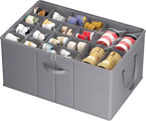 SUBZONAL-Grand Boite Rangement Chaussures pour 10-20 Paires, Organiseur Chaussures Placard Pliable avec Couvercle Transparent, Support Inférieur pour Bottes, Talons et Baskets, Gris