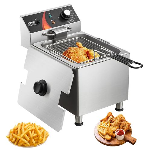 MEVRONISSHOP-Friteuse commerciale 3100 W, friteuses à bain d'huile électrique avec panier et pieds réglables en hauteur, en acier inox, 9 L, avec dispositif de protection contre la surchauffe, pour c