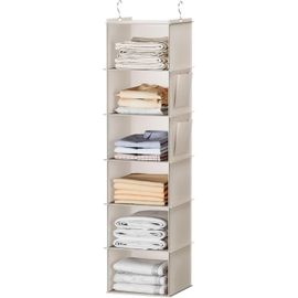 MEVRONISSHOP-tagère de Penderie à Suspendre Pliable,6 Niveaux,Rangement de Placard Suspendu,Organisateur de Vêtements avec Renfort Intérieur,Rangement Chaussure Beige