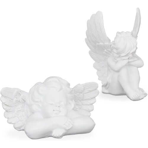 MEVRONISSHOP-Lot de 2 Anges funèbre, Statue Gracieuse, résistant aux intempéries et au Gel, Pierre Artificielle, Blanc