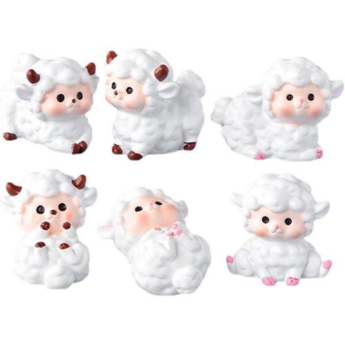 MEVRONISSHOP-Lot de 6 mini figurines de moutons : statues miniatures de moutons en résine chèvre agneau jardin d'animaux de ferme statues féériques jouets résine figurine petits agneaux