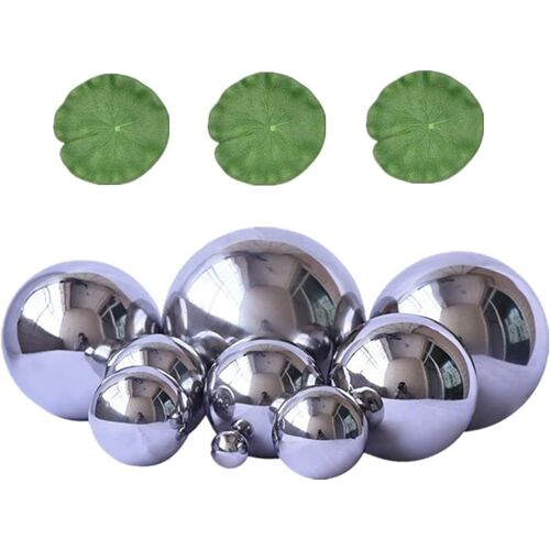 Mevronisshop-Lot De 9 Boules Flottantes Argentées Avec 3 Feuilles De Lotus Flottantes Pour Mini Étang, Terrasse, Bassin, Fontaine Solaire, Jardin, Balcon, Bassin, Décoration