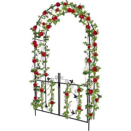 Mevronisshop-2,3 M Arche De Jardin Avec Portail, Tonnelle Jardin Robuste Métal Pour Plantes Grimpantes Treillis Mariage Tunnel Jardin Treillis Fleurs Vignes Support D'escalade Pelouse Cour Patio Exté