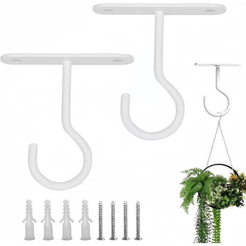 Mevronisshop-Lot De 2 Crochets De Plafond Robustes Pour Suspendre Des Plantes - Cintres Muraux Carrés Blancs Pour Plantes, Crochets De Suspension En Métal Intérieur/Extérieur Pour Paniers, Mangeoires