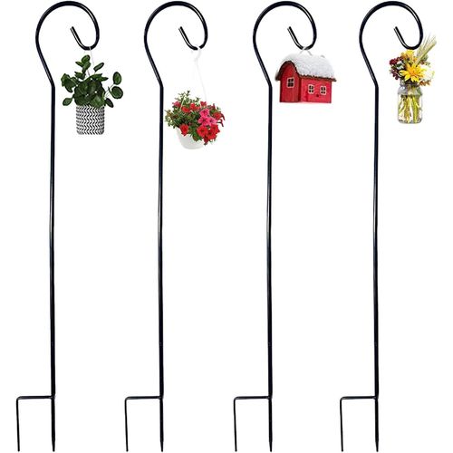 Nouvelhorizonstore-Lot De 4 Crochets De Berger Réglables De 81,5 Cm, Avec Base En Métal, Pour Lampes De Jardin, Paniers De Plantes, Lanternes De Mariage, Mangeoire À Oiseaux, 4 Sections Cousues (Noir