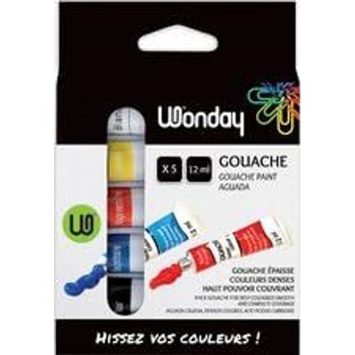 Gouache - Couleurs Primaires - 5 Tubes 12ml - Idéal Pour L'école Et Loisirs Créatifs - Wonday