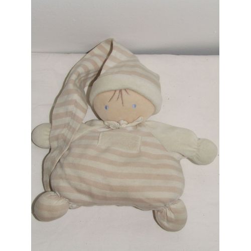 LUTIN NOUNOURS PASSEPORT TENDRESSE BEIGE rayé grelot 22 cm