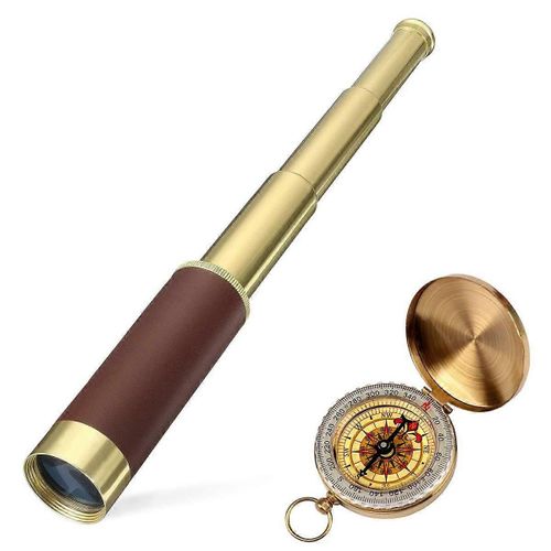 Rétro Pirate Télescope 25x30 Zoomable Spyglass Pour Les Enfants, Portable Monoculaire De Poche Avec Boussole Pour Le Matériel De Camping