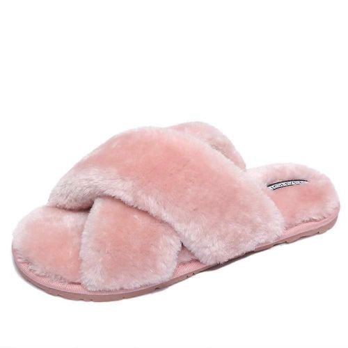 Les Femmes De La Croix De La Bande De Chaussons En Peluche Douce En Molleton Intérieur Extérieur Maison Chaussures Rose Taille Us 11 Et 12