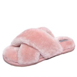 Les Femmes De La Croix De La Bande De Chaussons En Peluche Douce En Molleton Intérieur Extérieur Maison Chaussures Rose Taille Us 11 Et 12
