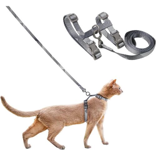 Harnais Et Laisse Set De S'échapper Réglable Pour Les Grands Les Petits Chats, Doux Voyage Léger Harnais De Gris, De Cou 7.8""-12.2"", De La Poitrine 10.2""-16.9