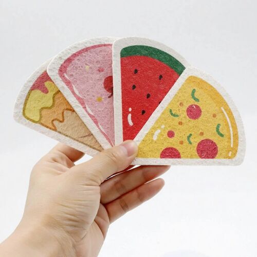 Naturelle De La Pâte De Bois Cuisine Éponges Pack De 4 Non-Scratch Comprimé Multifonction Plat Éponges De Nettoyage