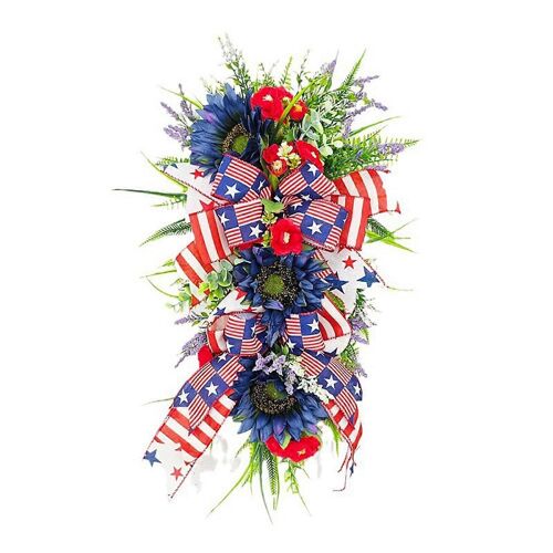 21 Pouces Patriotique Swag Couronne pour la Porte Avant Rouge Blanc Bleu des Fleurs le Jour de l'Indépendance Drapeau USA Stars Stripes Décor