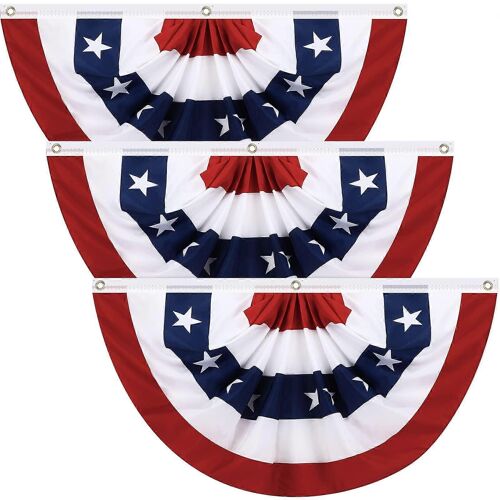 3 Pack de 2 x 4 Pi Américain Plissé Fan Drapeau USA la Décoration Extérieure de Bannière ?illets Jour de l'Indépendance Demi-Cercle du Pavillon