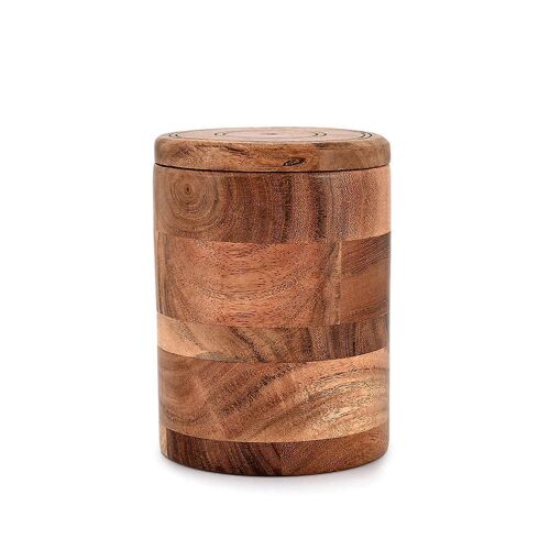 En Bois D'acacia Ronde Jarre De Stockage Avec Couvercle Pour Des Biscuits, Du Café, De La Farine, De Sucre, De Riz, De 4,5""X4.5""X6"" Sec Récipient De Nourriture