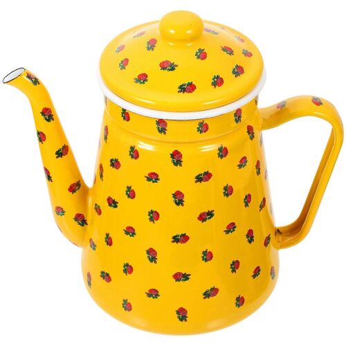 L'émail De La Cafetière Camp Bouilloire 1,5 L Jaune Vintage Portable Théière Pour Bureau À La Maison Une Utilisation En Extérieur