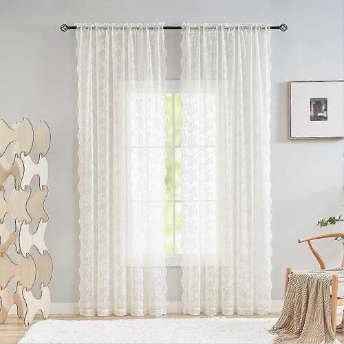 Crème de voilages 80 Pouces de Longueur 2 Panneaux Large de Dentelle Blanche, pour la Salle de Séjour Porte la vie privée Diviseur de Chambre Décor champêtre